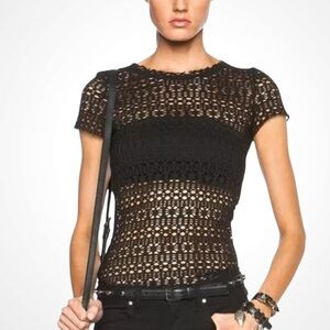 Calvin Rucker Women’s  Black Lace Crochet Short Sleeve Top Size (Is Missing)